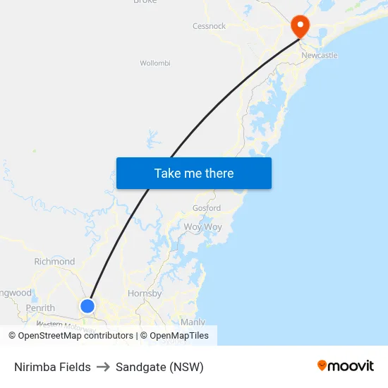 Nirimba Fields to Sandgate (NSW) map