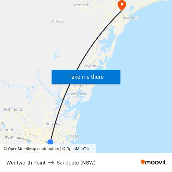 Wentworth Point to Sandgate (NSW) map