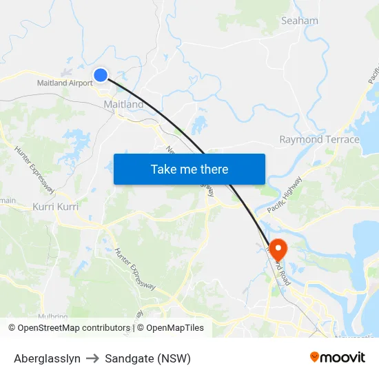Aberglasslyn to Sandgate (NSW) map