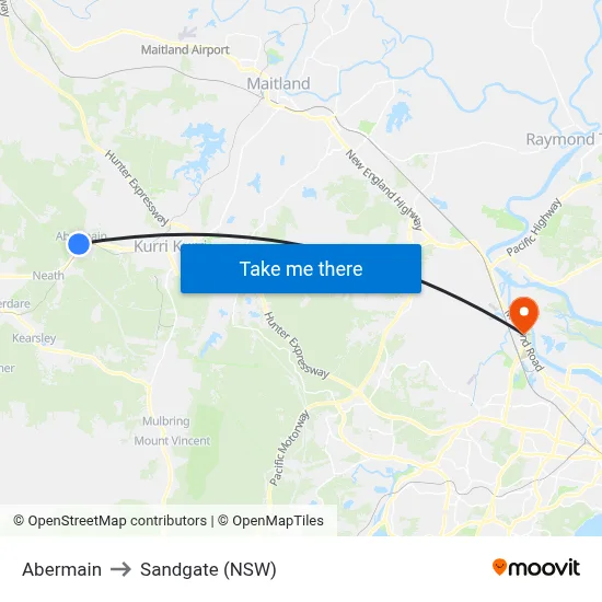 Abermain to Sandgate (NSW) map