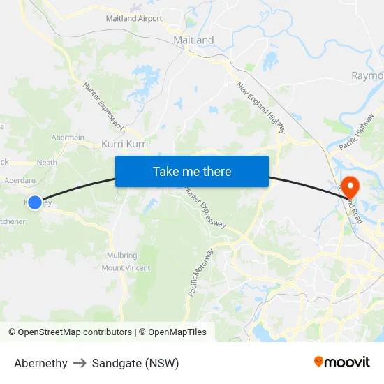 Abernethy to Sandgate (NSW) map