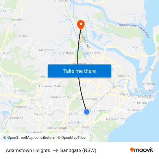 Adamstown Heights to Sandgate (NSW) map