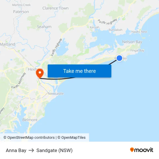 Anna Bay to Sandgate (NSW) map