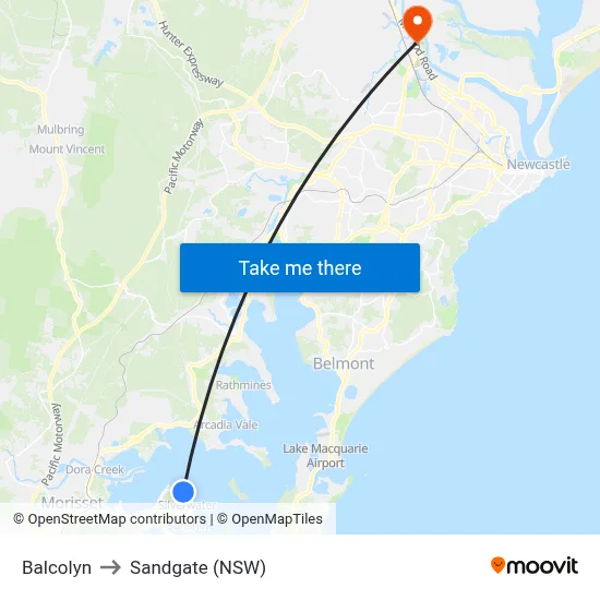 Balcolyn to Sandgate (NSW) map