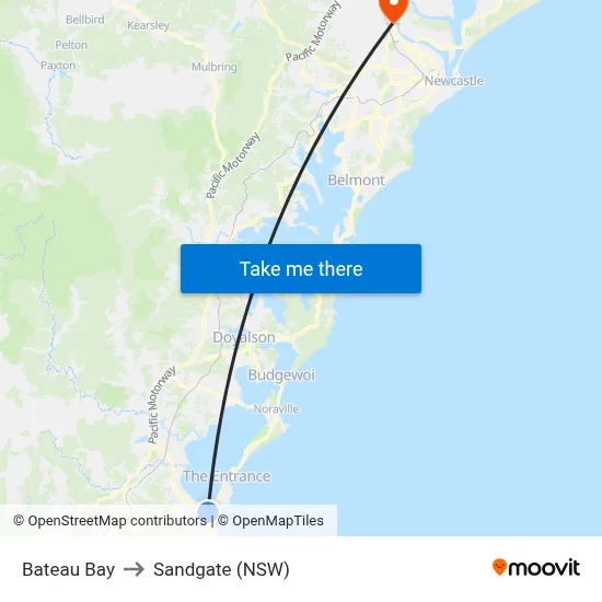 Bateau Bay to Sandgate (NSW) map