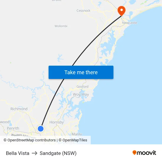 Bella Vista to Sandgate (NSW) map