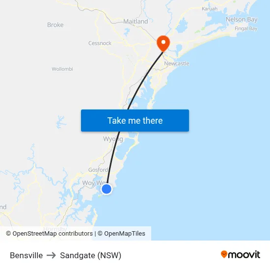 Bensville to Sandgate (NSW) map
