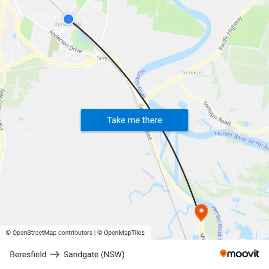 Beresfield to Sandgate (NSW) map