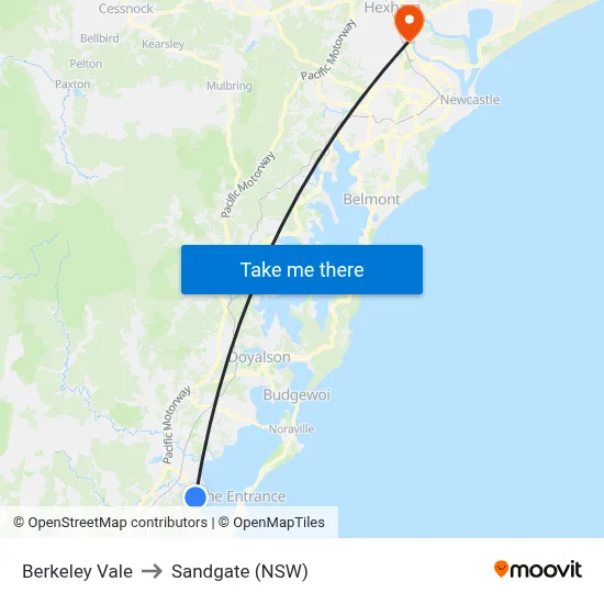 Berkeley Vale to Sandgate (NSW) map