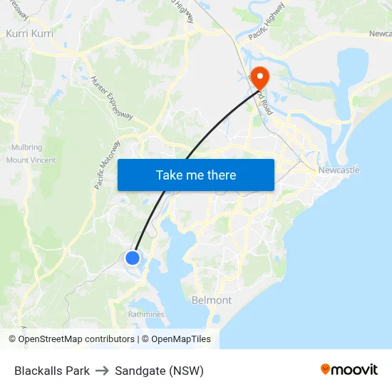 Blackalls Park to Sandgate (NSW) map