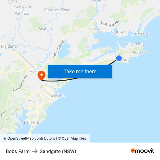 Bobs Farm to Sandgate (NSW) map