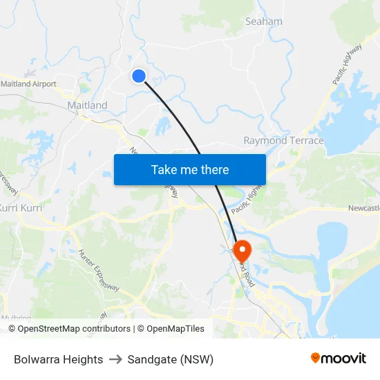 Bolwarra Heights to Sandgate (NSW) map