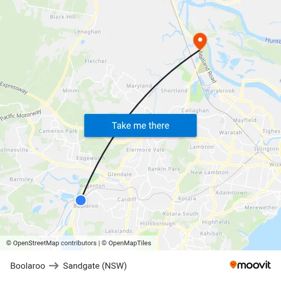 Boolaroo to Sandgate (NSW) map