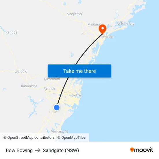 Bow Bowing to Sandgate (NSW) map