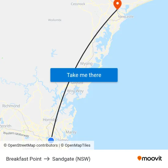 Breakfast Point to Sandgate (NSW) map