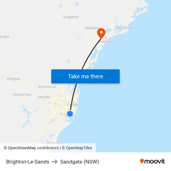 Brighton-Le-Sands to Sandgate (NSW) map