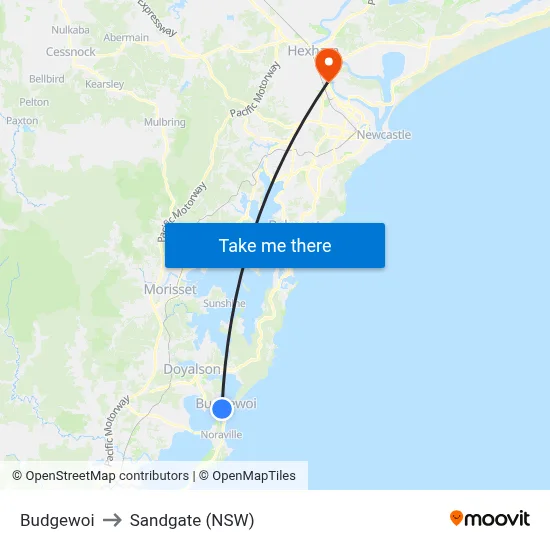 Budgewoi to Sandgate (NSW) map