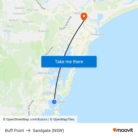 Buff Point to Sandgate (NSW) map