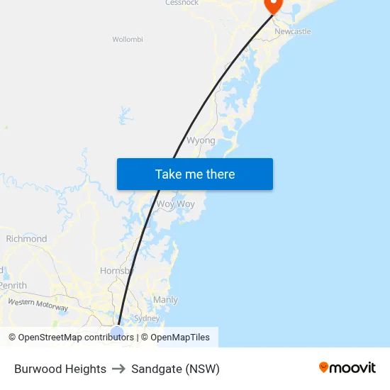 Burwood Heights to Sandgate (NSW) map