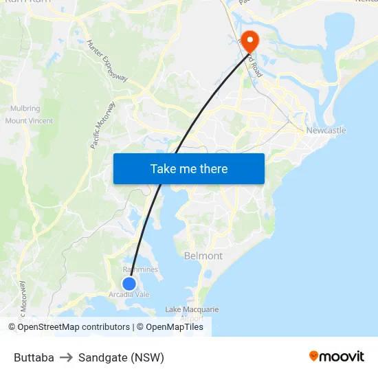Buttaba to Sandgate (NSW) map