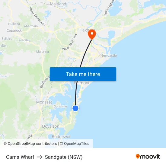 Cams Wharf to Sandgate (NSW) map