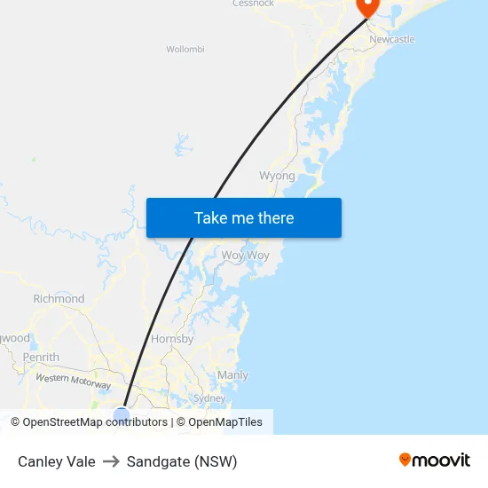 Canley Vale to Sandgate (NSW) map