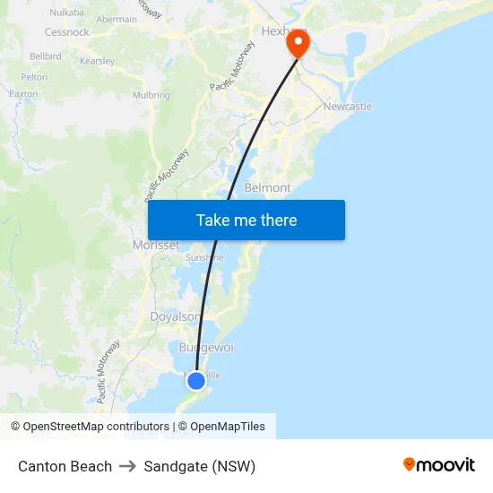 Canton Beach to Sandgate (NSW) map