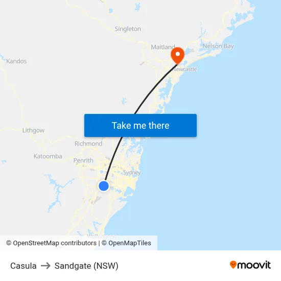 Casula to Sandgate (NSW) map