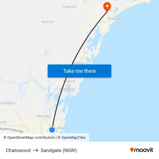 Chatswood to Sandgate (NSW) map