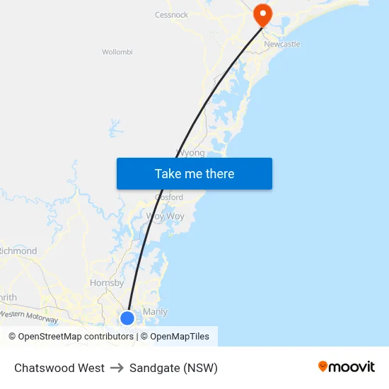 Chatswood West to Sandgate (NSW) map