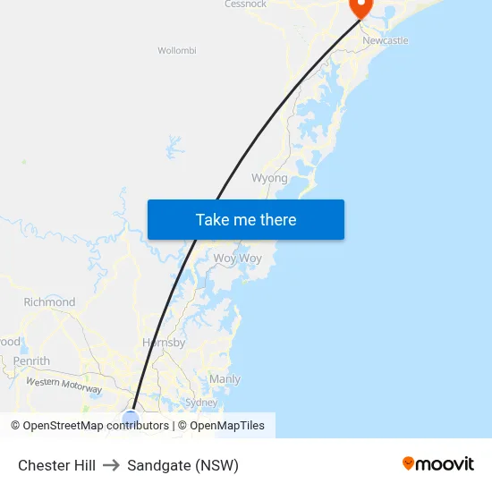 Chester Hill to Sandgate (NSW) map