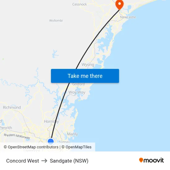 Concord West to Sandgate (NSW) map