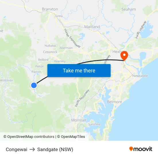 Congewai to Sandgate (NSW) map