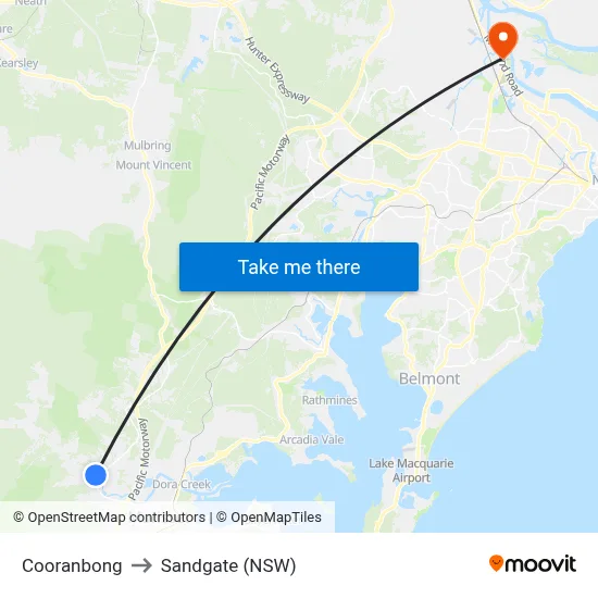 Cooranbong to Sandgate (NSW) map