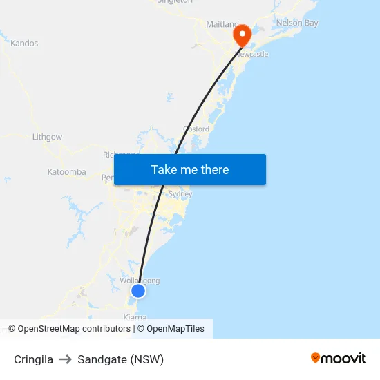 Cringila to Sandgate (NSW) map