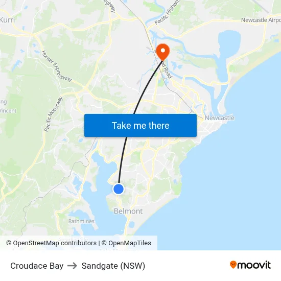 Croudace Bay to Sandgate (NSW) map