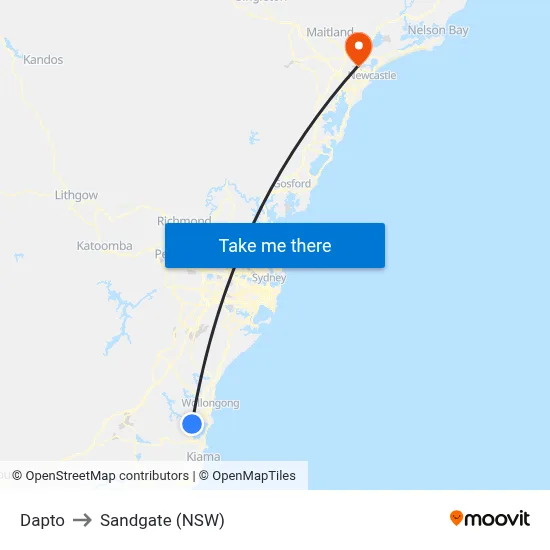 Dapto to Sandgate (NSW) map