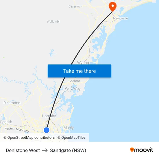 Denistone West to Sandgate (NSW) map