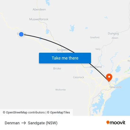 Denman to Sandgate (NSW) map