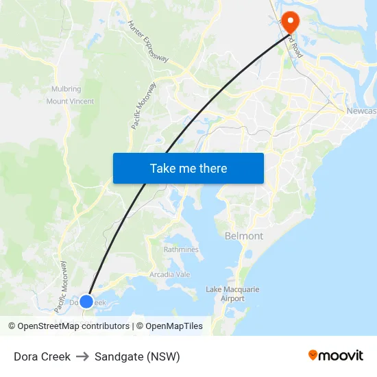 Dora Creek to Sandgate (NSW) map