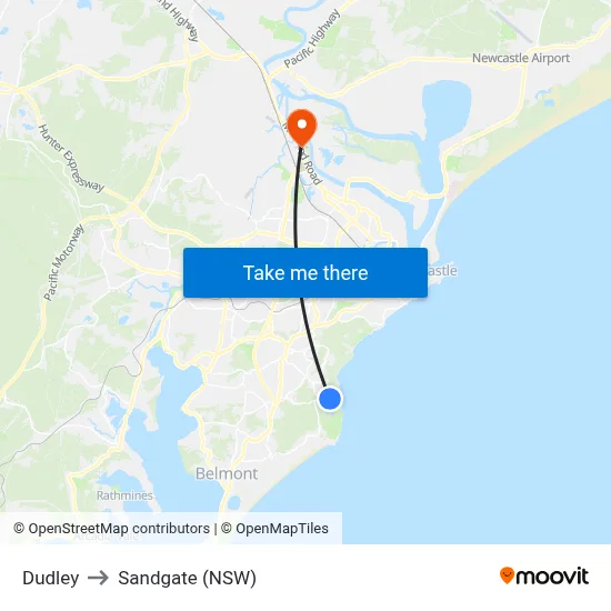 Dudley to Sandgate (NSW) map