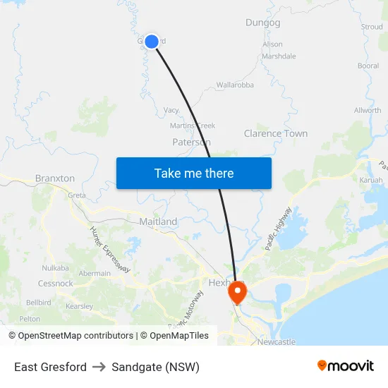 East Gresford to Sandgate (NSW) map