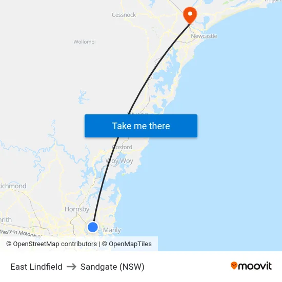 East Lindfield to Sandgate (NSW) map