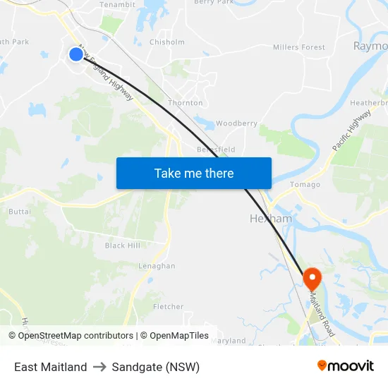 East Maitland to Sandgate (NSW) map