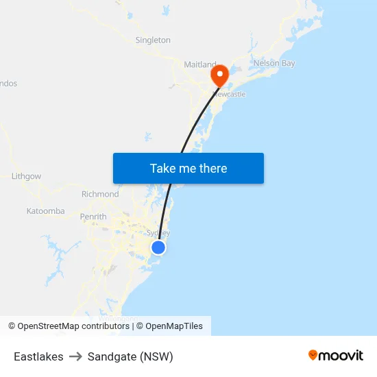 Eastlakes to Sandgate (NSW) map