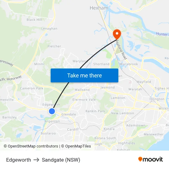 Edgeworth to Sandgate (NSW) map