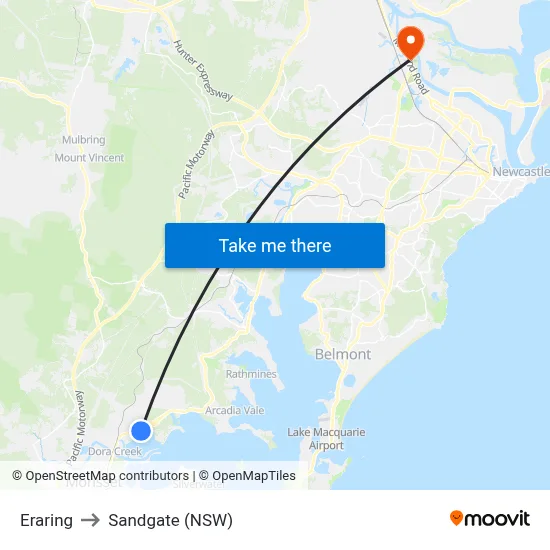 Eraring to Sandgate (NSW) map