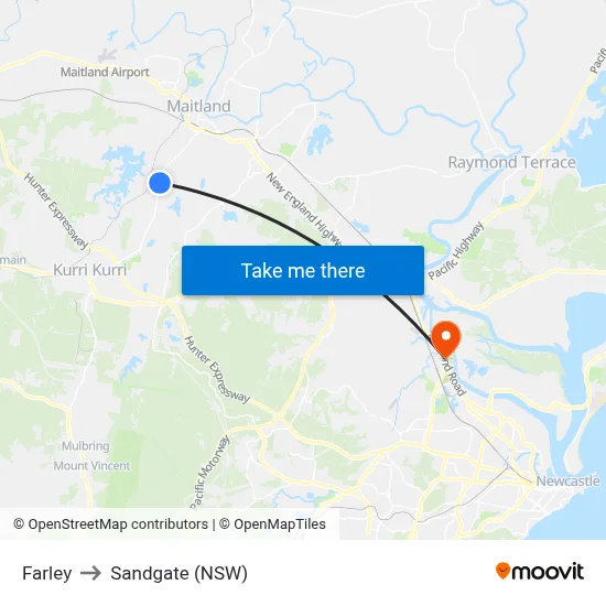 Farley to Sandgate (NSW) map