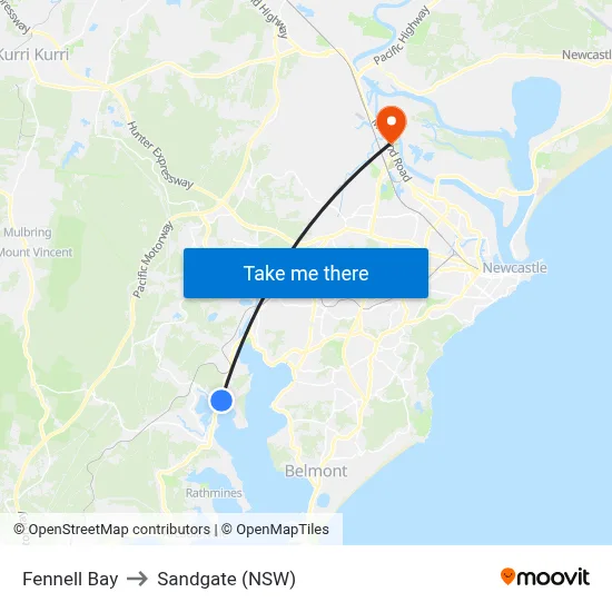 Fennell Bay to Sandgate (NSW) map