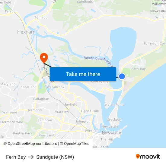 Fern Bay to Sandgate (NSW) map